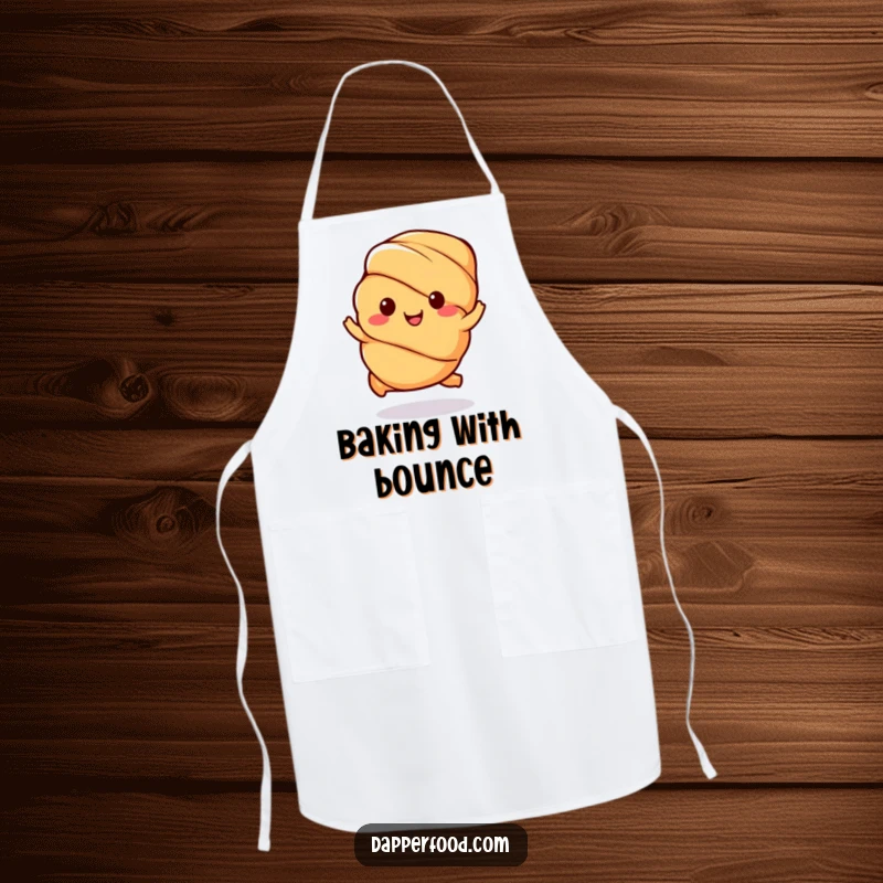 Funny Kawaii Croissant Apron: A cheerful pastry character hopping while baking, combining style and happiness, a great funny gift.
