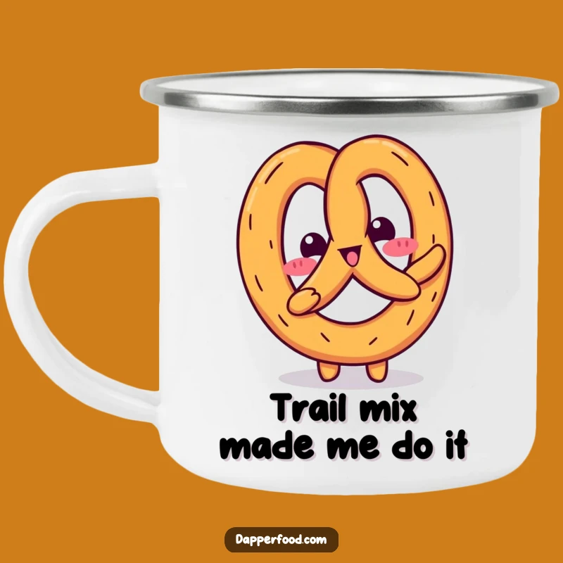 Funny Kawaii Pretzel Wiggle Enamel Camping Mug: Adventure with a Smile!