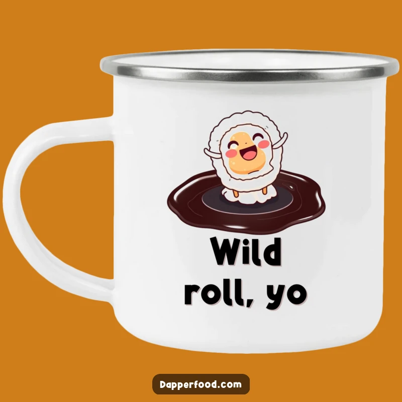Funny Sushi Cartwheel Camping Mug: Durable & Hilarious Outdoor Drinkware
