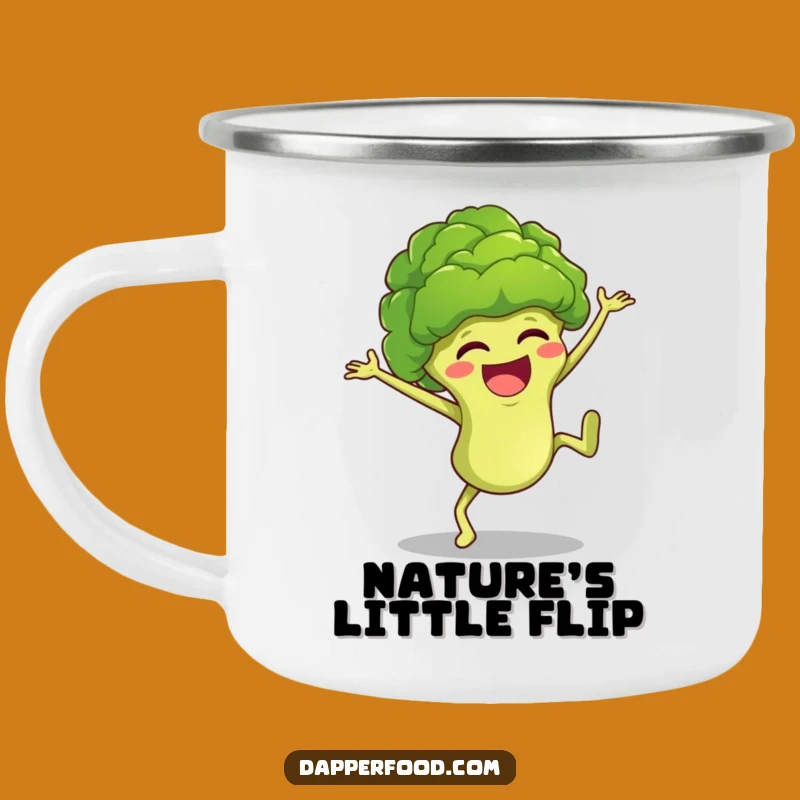 Funny Broccoli Cartwheel Camping Mug Adventure and Laughter on the Go