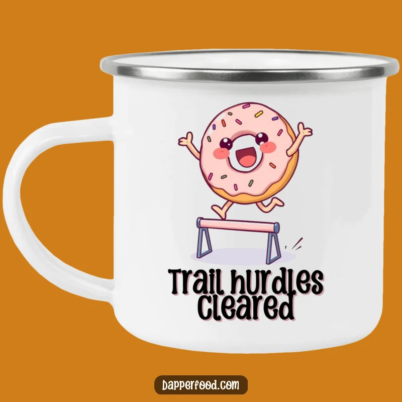 Funny Enamel Donut Leap Camping Mug - Adventure & Sweet Sips Gift