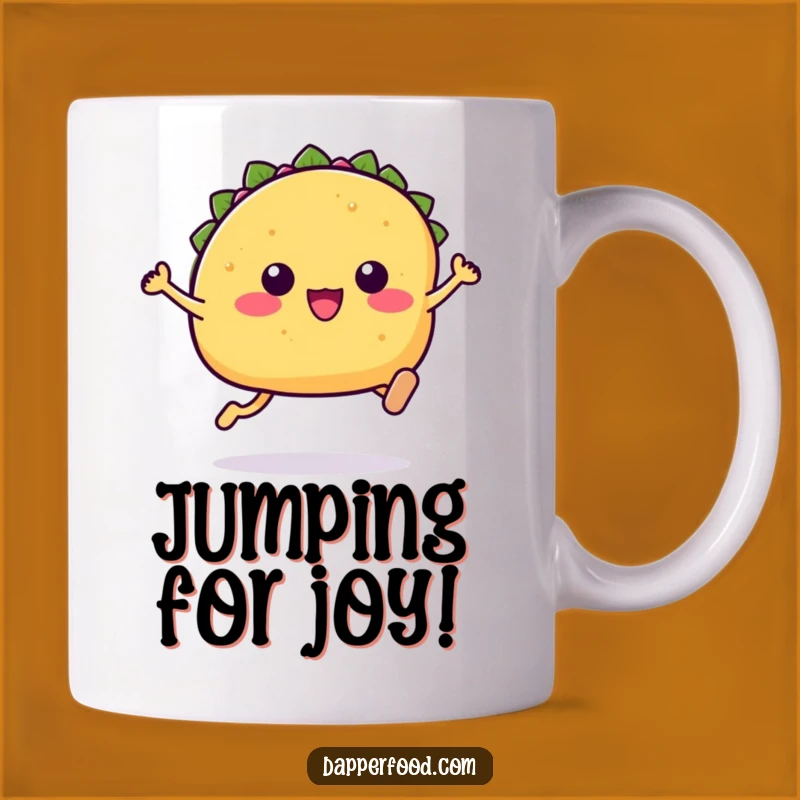 Funny Kawaii Taco Mug Gift: Energetic Leaping Taco Character Celebration