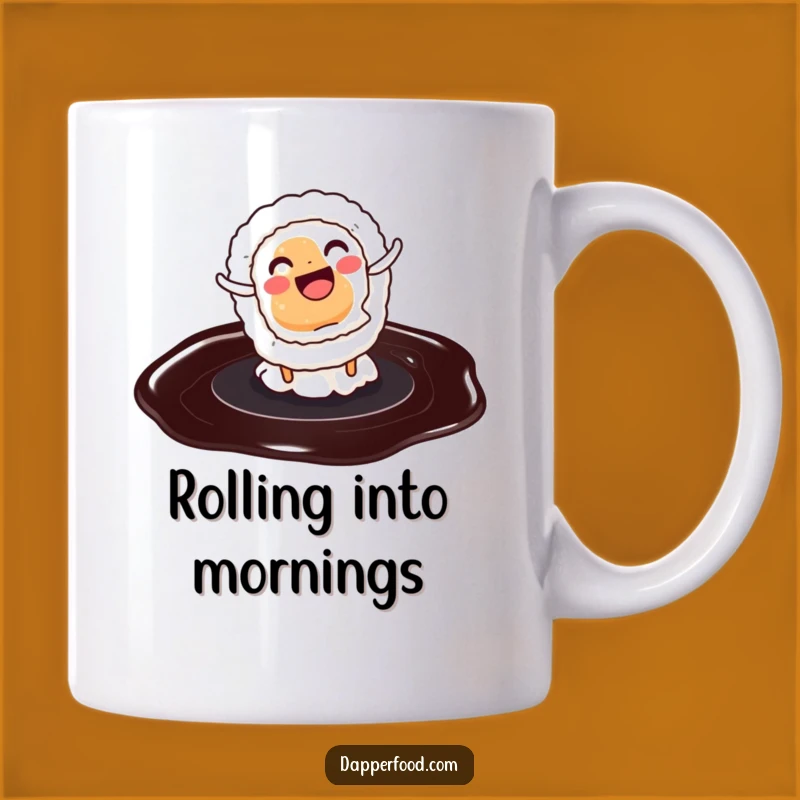 Funny Sushi Cartwheel Mug: Hilarious Foodie Gift Featuring a Joyful Sushi Roll