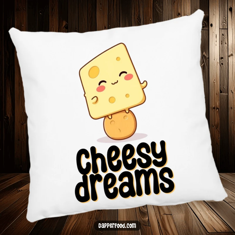 Funny cheese cracker giggle pillow, kawaii cheese character giggling on a cracker, soft and humorous cushion, great funny gift.