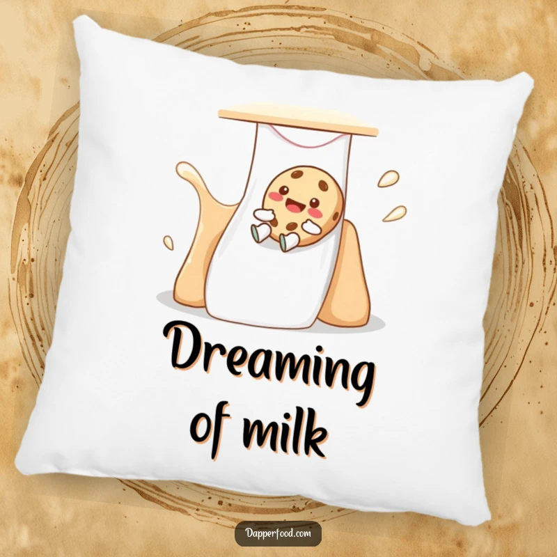 Funny cookie pillow featuring a giggling character sliding down a milk-flavored slide, adding a touch of cozy sweetness.