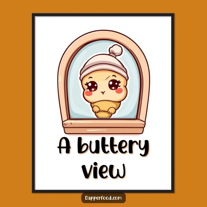 Funny Croissant Bakery Peek Digital Art: Instant Bakery Charm Decor Gift