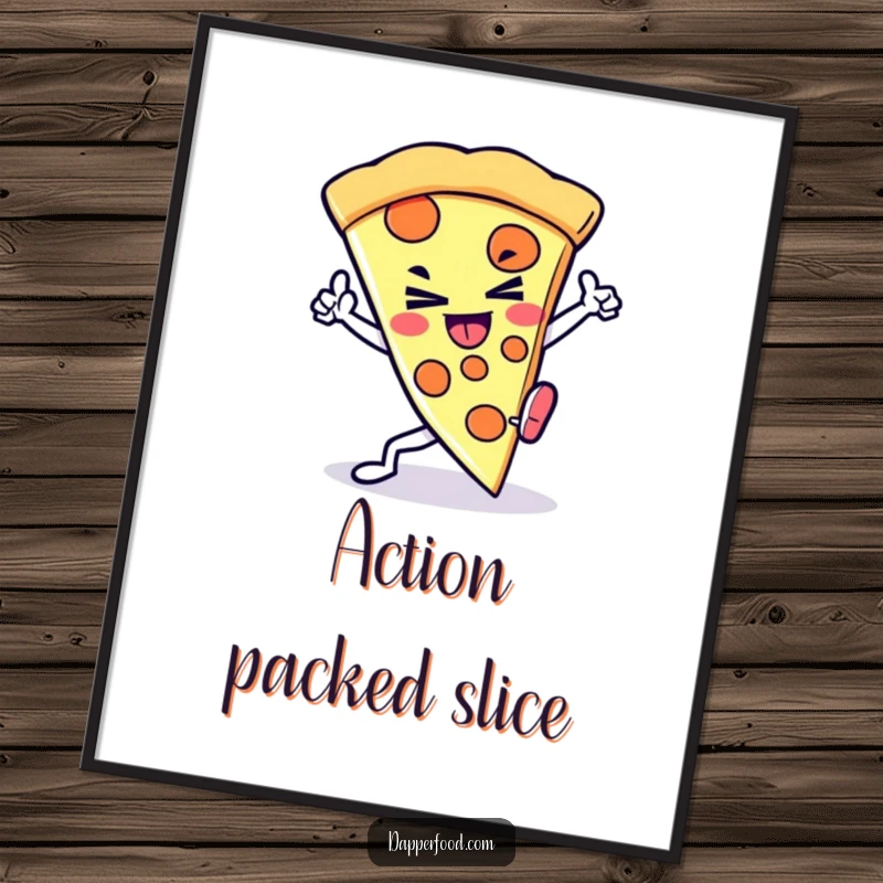 Funny Kawaii Pizza Kick Digital Art Print: A high-resolution image of a character kicking with determination, instant decor and a funny gift.