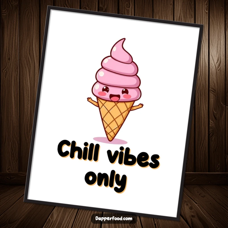 Funny Ice Cream Wobble Digital Art showcasing a joyous ice cream cone character with a wobbling topping, bopping along merrily.