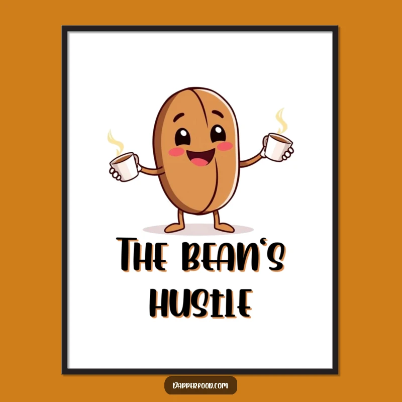 Funny Coffee Bean Juggling Digital Art: Energetic Character Download, Instant Funny Gift for Decor