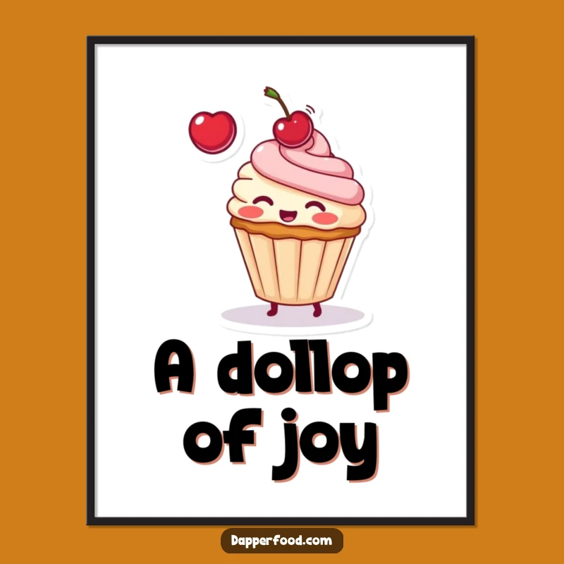 Funny Cupcake Cherry Toss Digital Art: Sweet & Playful Print for Your Decor