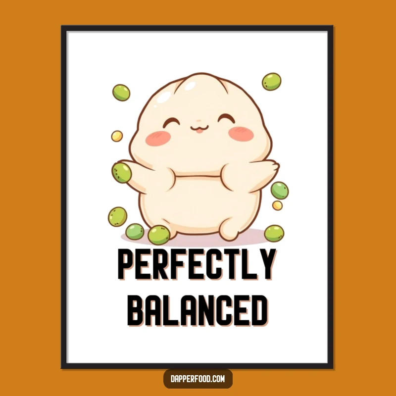 Funny Dumpling Balance Digital Art - Printable Character Graphic for Playful Decor