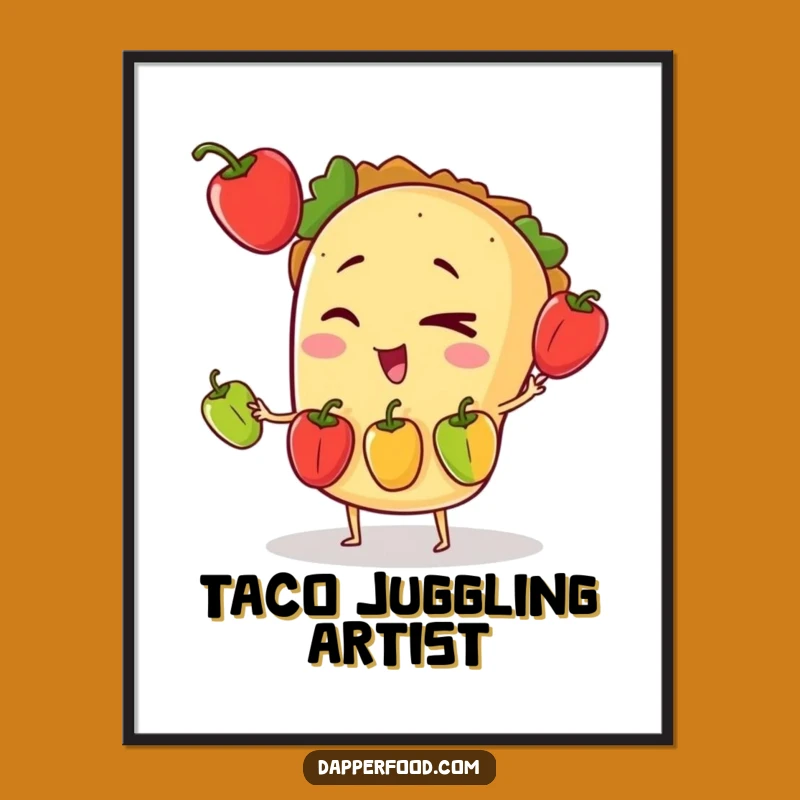 Funny Taco Juggling Digital Art: Vibrant Fiesta Print for Wall Decor