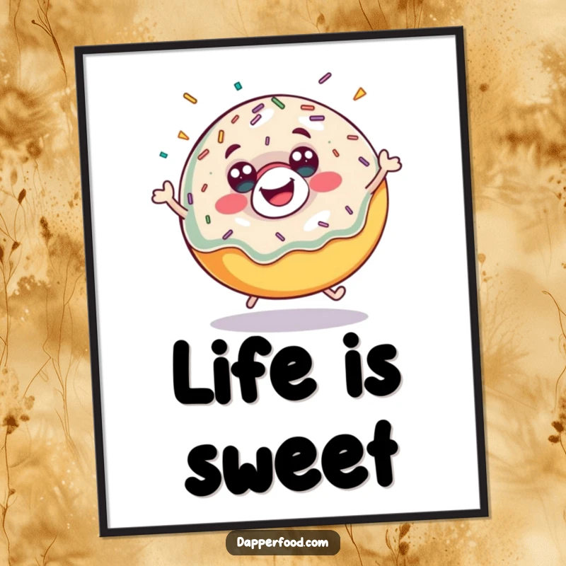 Funny donut bounce digital art print, capturing a happy donut's energetic move for instant wall decor. A great funny gift.