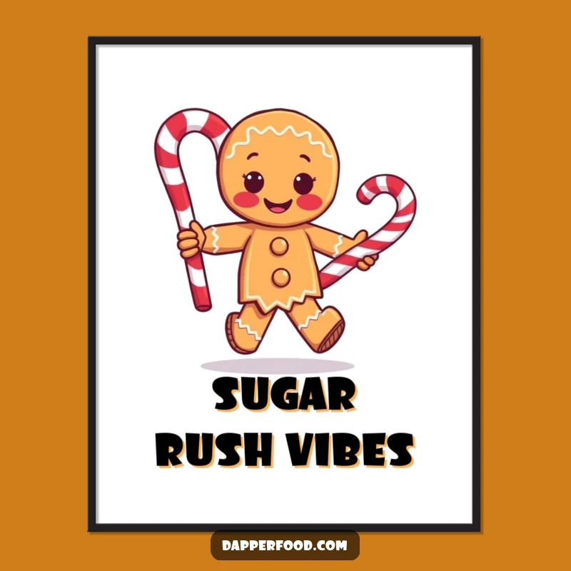 Funny Gingerbread Man Digital Art - Candy Cane Playful Print Gift