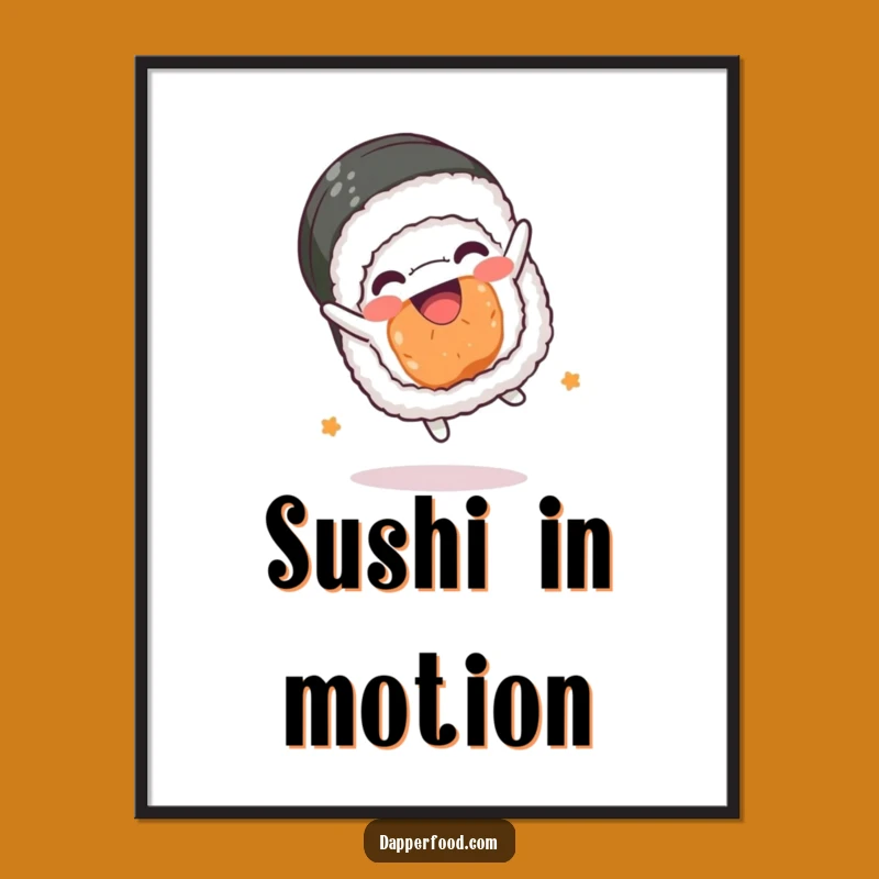 Funny Sushi Roll Somesault Digital Art: Instant Kawaii Joy for Your Space