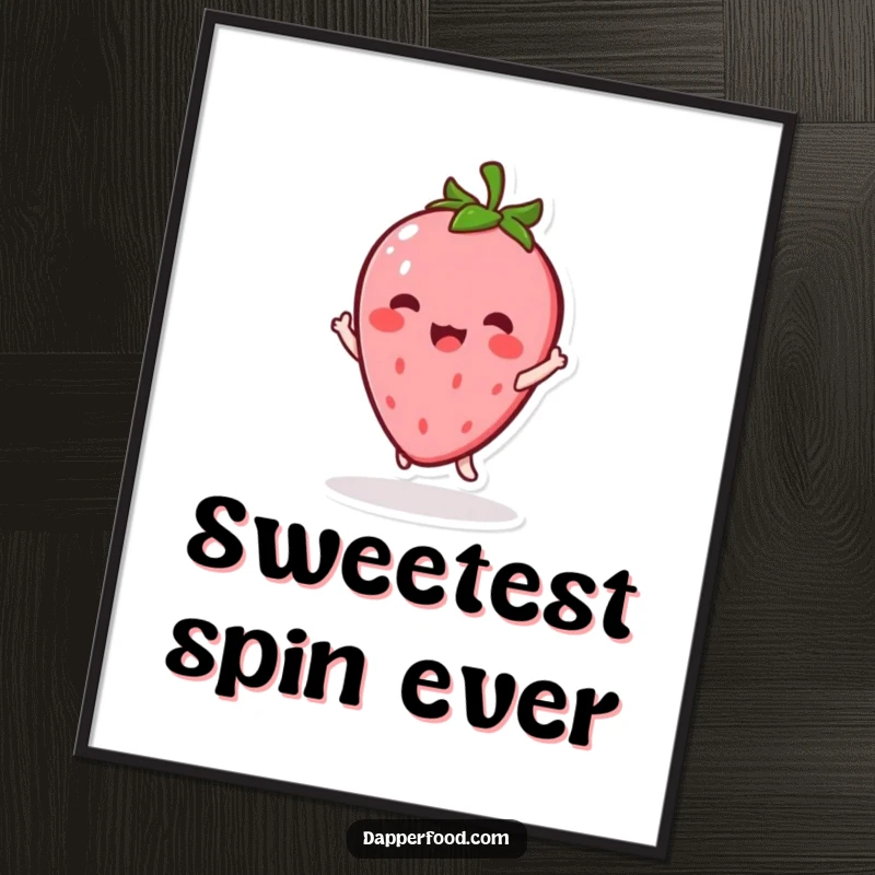 Funny Kawaii Strawberry Digital Art Print: A high-resolution image of a character twirling excitedly, instant decor and a funny gift.
