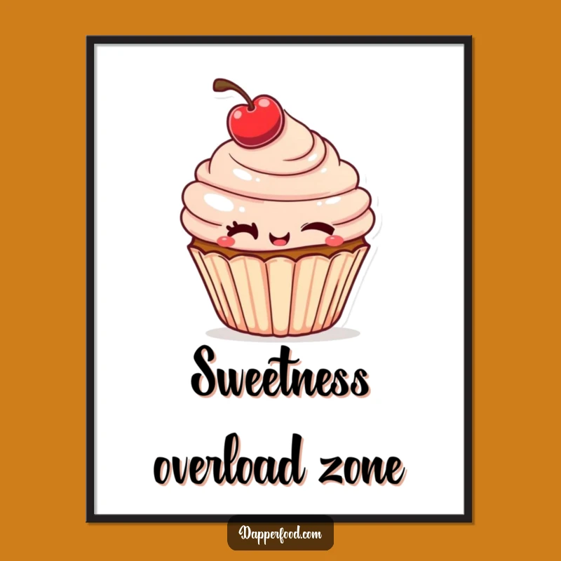 Funny Winking Cupcake Digital Art: Cheeky Cherry Print, Instant Funny Gift!