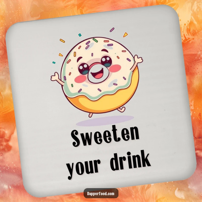 Funny donut bounce coaster, a happy donut with sprinkles flying, perfect for drinks. A small but mighty funny gift.