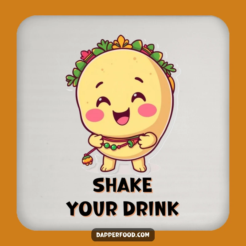 Funny Taco Fiesta Coasters: Smiling Taco Character Shaking Maracas, Humorous Table Gift!