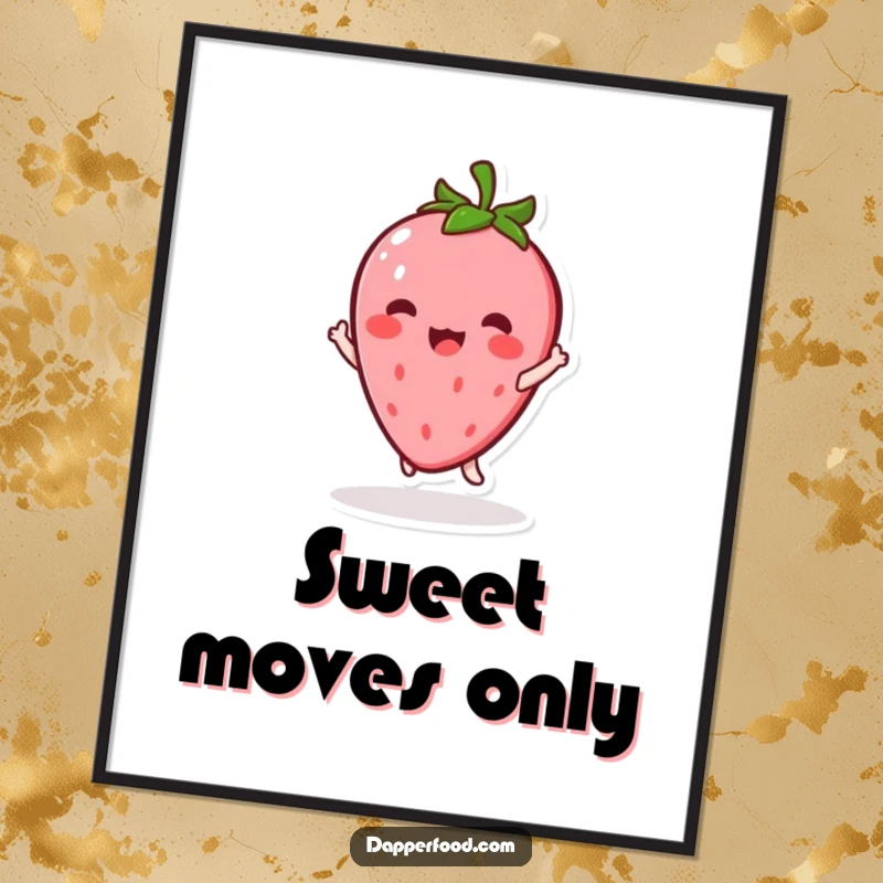 Funny Kawaii Strawberry Poster: An energetic character captured mid-twirl, bringing cheerful vibes, a perfect funny gift.