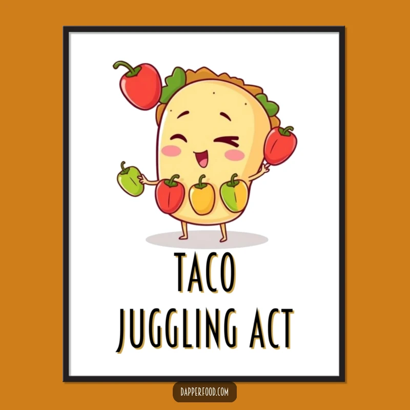 Funny Taco Juggling Poster: Vibrant Wall Art for Fiesta-Themed Fun