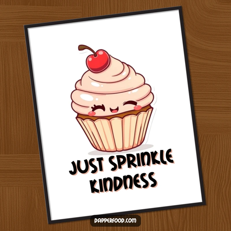 Funny Poster featuring a cheeky cupcake winking with a tilted cherry, adding a touch of sweet mischief to any room.
