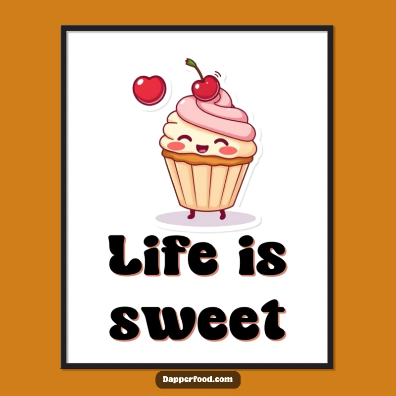 Funny Cupcake Cherry Toss Poster: Whimsical & Sweet Wall Art