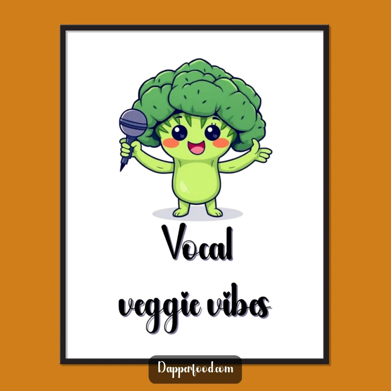 Funny Broccoli Poster - Veggie Rockstar Mic Art Gift