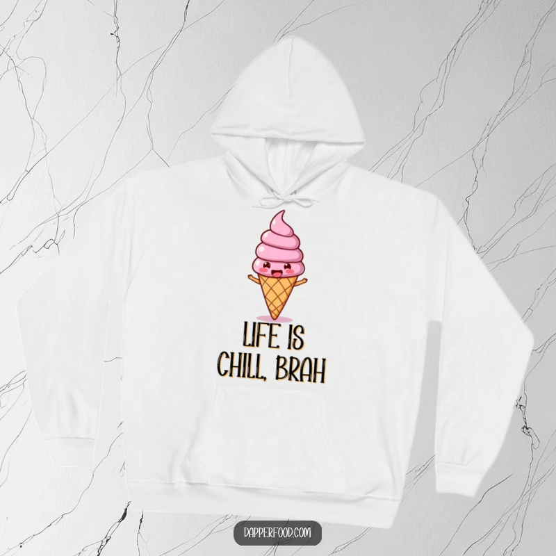 Funny Ice Cream Wobble Hoodie featuring a joyous ice cream cone character with a wobbling topping, bopping merrily.