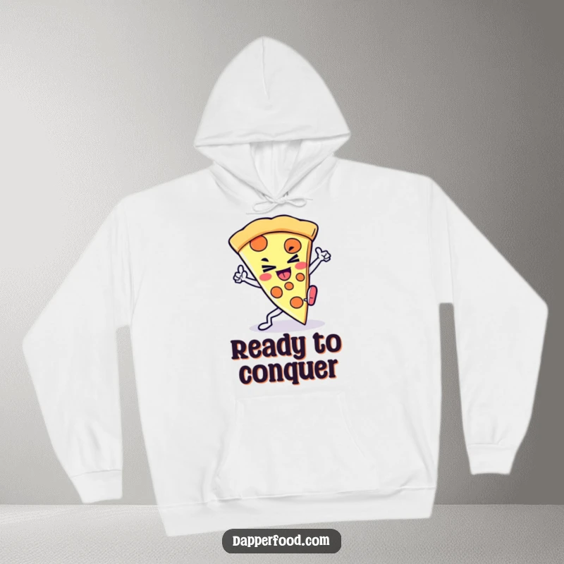 Funny Kawaii Pizza Kick Hoodie: A determined character ready to fight, offering warmth and a bold statement, a great funny gift.