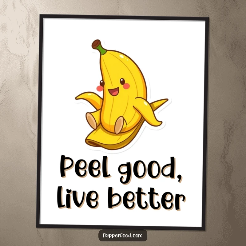 Funny Free Printable Wall Art: A smiling banana playfully slides down a banana peel, a humorous decor piece.