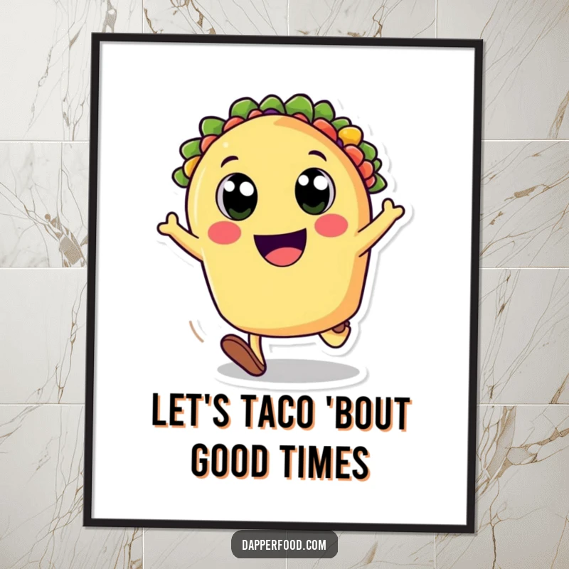 Funny Free Printable Wall Art: A cartwheeling taco radiating pure happiness and vibrant energy, ready to adorn any room