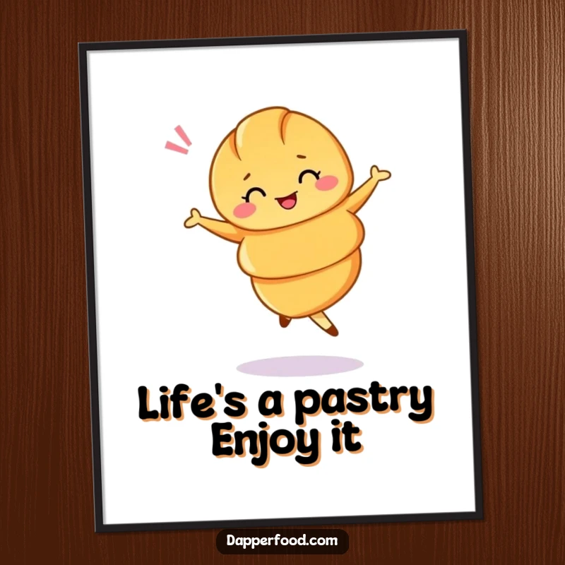 Funny Free Printable Wall Art: A playful croissant performing a ballet twirl with a cheeky wink.