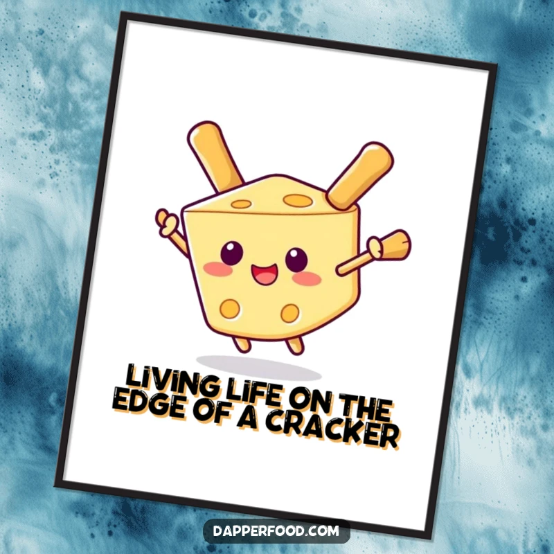 Funny Free Printable Wall Art: A delighted cheese wedge humorously floats using two breadstick wings, a quirky decor piece.