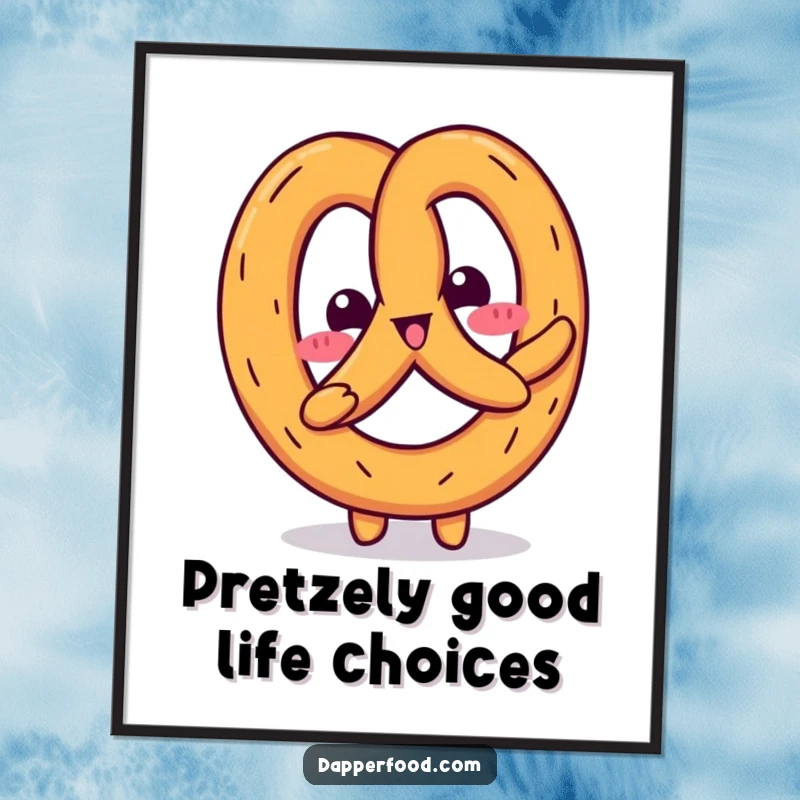 Funny Free Printable Wall Art: A cute Kawaii pretzel character is captured mid-wiggle, radiating pure, silly joy on your wall.