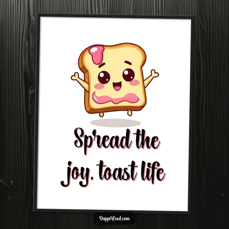Funny Free Printable Wall Art: Excited Toast with Eyes Leaping for a Jelly Jar, Humorous Foodie Decor