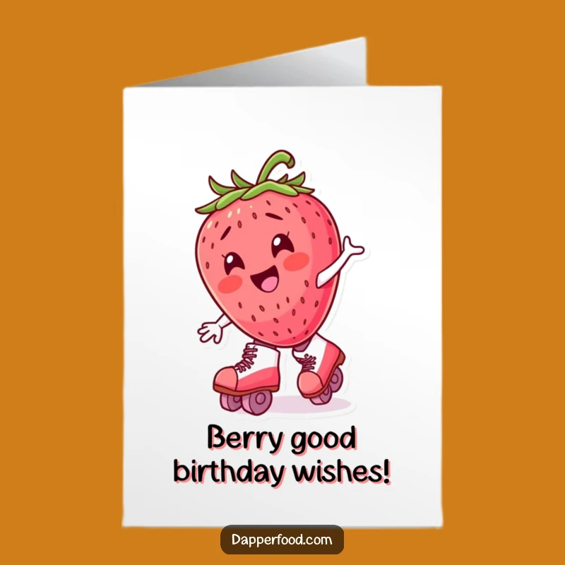 Free Printable Birthday Card: Funny Strawberry Roller Skater Downloadable Gift