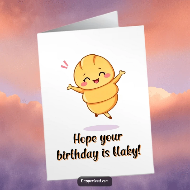 Funny Free Printable Birthday Card: A playful croissant doing a silly ballet twirl with a wink.