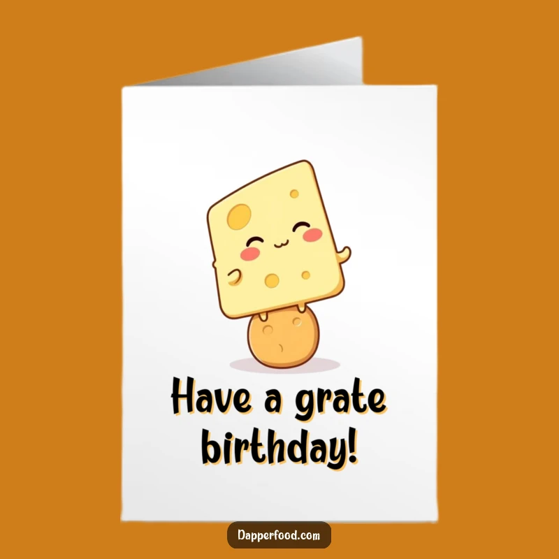 Free Printable Funny Cheese Birthday Card: Kawaii Giggle Balanced Downloadable Gift