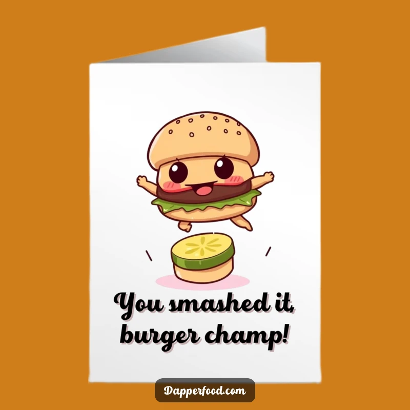 Free Printable Burger Congrats Card: Leaping Patty Downloadable Gift