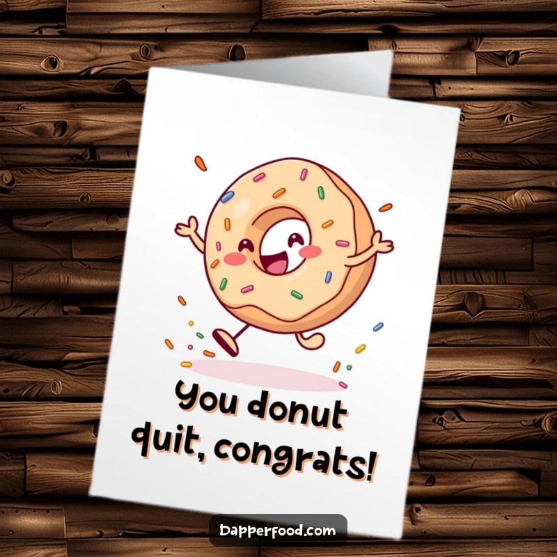 Funny Free Printable Congratulations Card: A happy donut playfully bounces a huge sprinkle, celebrating success.