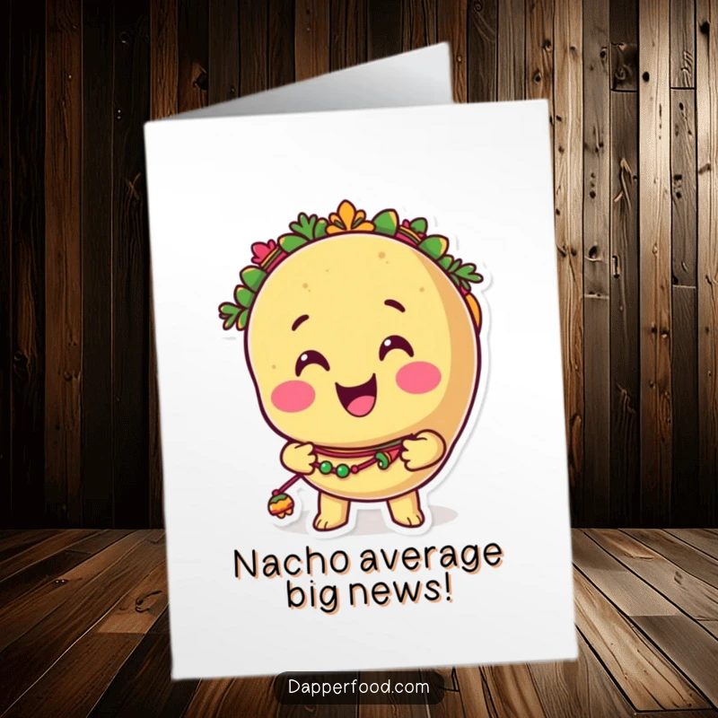 Free Printable Congrats Card: Cheerful taco with maracas, announcing exciting news with a fiesta vibe.