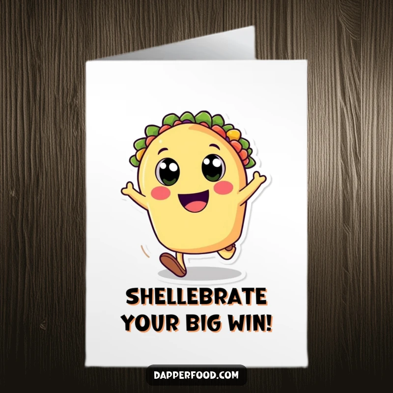 Funny Free Printable Congratulations Card: A happy taco cartwheeling with immense joy after a great success