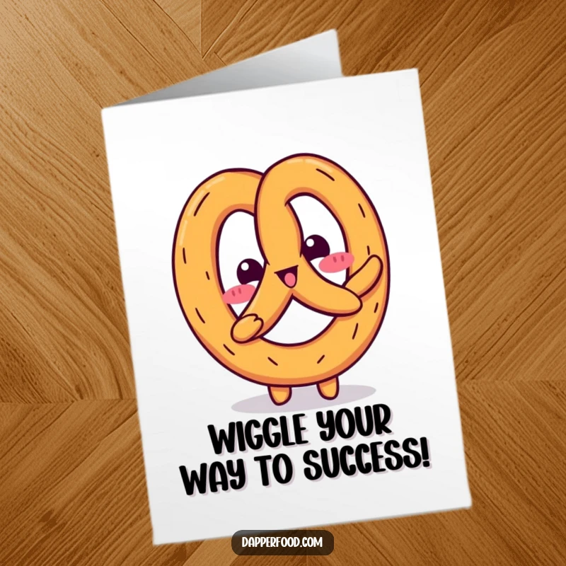 Funny Free Printable Congratulations Card: A joyful Kawaii pretzel performs a quirky wiggle to celebrate a big success.