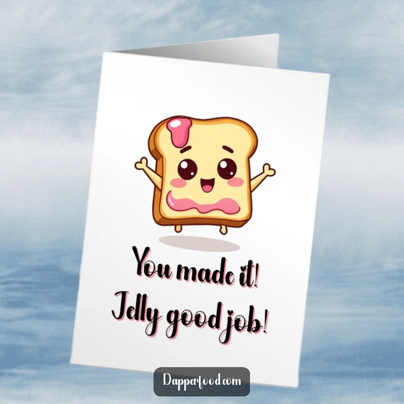 Funny Free Printable Congrats Card: Excited Toast Leaping Joyfully for a Jelly Jar, Perfect Celebration