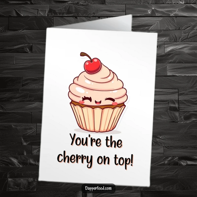 Funny Free Printable Congrats Card: A mischievous cupcake with a winking cherry offers sweet congratulations, perfect for any win.