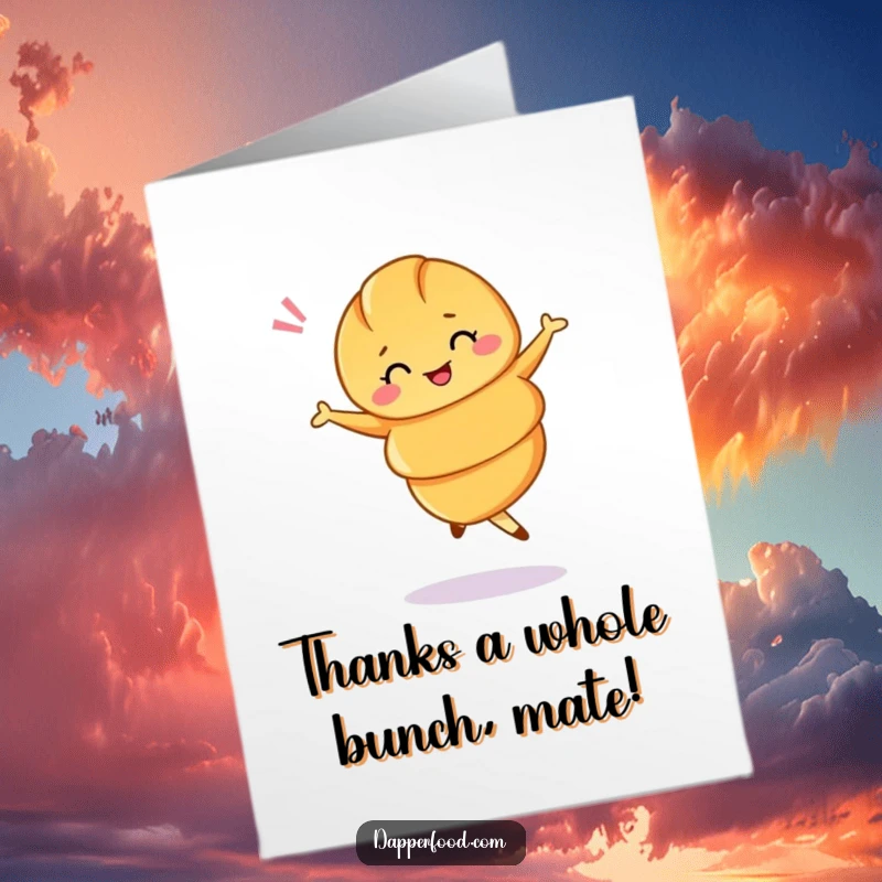 Funny Free Printable Thank You Card: A playful croissant doing a ballet twirl, winking gratefully.