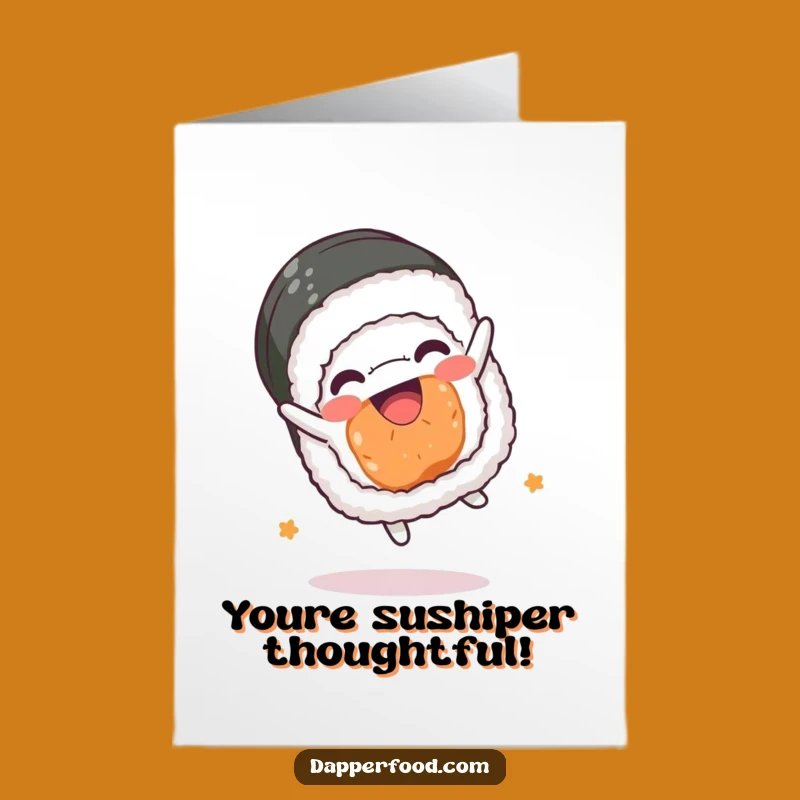Free Printable Funny Sushi Thank You Card: Kawaii Roll Somersaulting Gratitude Downloadable