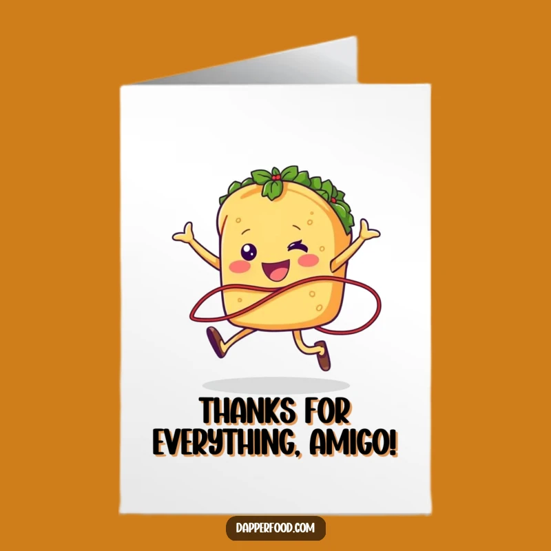 Free Printable Taco Thank You Card: Jumping taco for a spicy, funny downloadable gift!