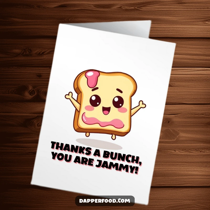 Funny Free Printable Thank You Card: Delighted Toast Jumping High for a Jar of Jelly, Heartfelt Thanks